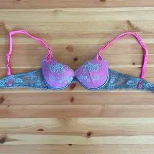 Victoria Secret Gray/Lilac and Hot Pink Lace Bra 34A